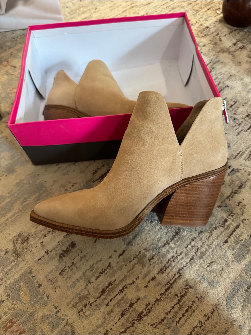Vince Camuto Tan Suede V-Cut Ankle Booties